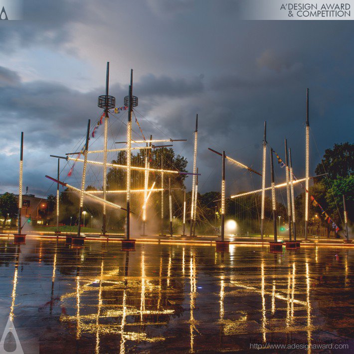 Frigate Wallfisch and Lielais Square Multifunctional Fountain Outdoor Design by Fountain &quot;Frigate Wallfisch&quot; and outdoor design of Lielais Square David Cook