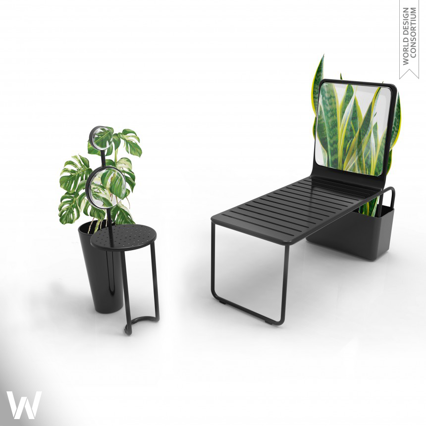 Mirror Chair Chair with magnifying glass and planter